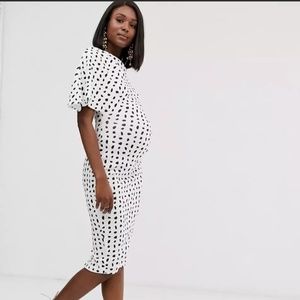 ASOS Maternity US 8 | UK 12 Off-shoulder white black spot dress NWT!